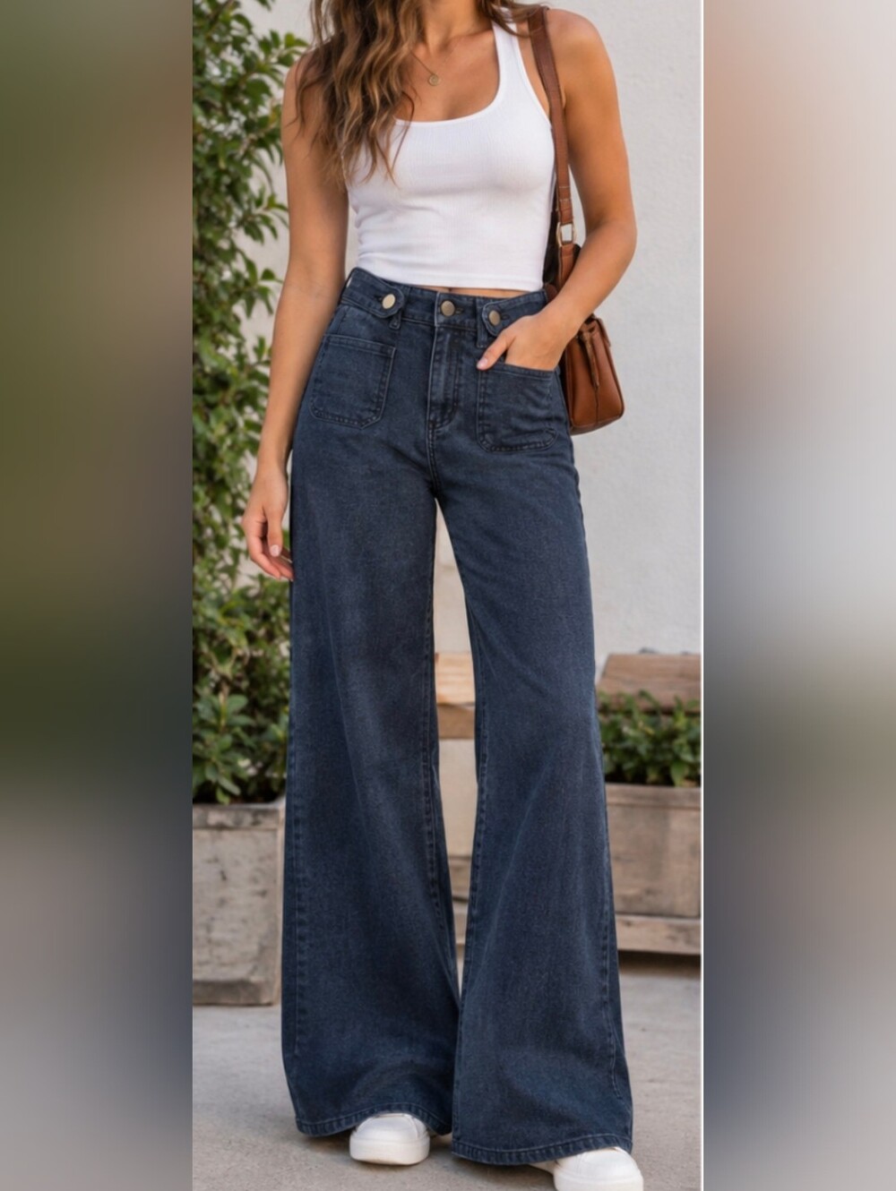 🌟💙 BURBERRY Brit Borough 💙🌟 Low-Rise Wide-Leg Women's Jeans in Dark Navy